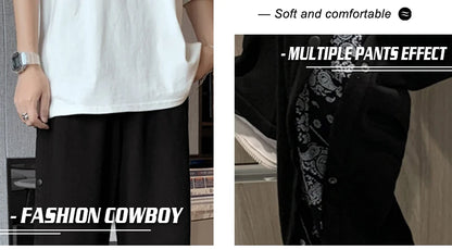 rainbowtouches fashion brand men pants harajuku stitched breasted summer casual bandana pattern hip hop loose wide leg trouser unique default style 1900