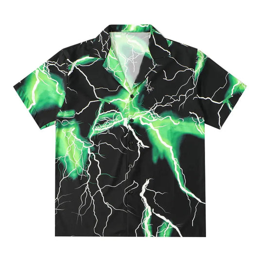 GONTHWID Hawaiian Beach Shirts Streetwear Lightning Print Shirt Streetwear Hip Hop Fashion Harajuku Casual Aloha Tropical Tops Street King Limited