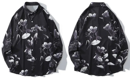Streetwear Gonthwid Hawaiian Beach Shirts Graffiti Flowers Print Long Sleeve Butt Gonthwid Hawaiian Beach Shirts Graffiti Flowers Print Long Sleeve Button Shirts Hip Hop Casual Harajuku Holiday Party Blouse Fashion Sweater Jacket With Graphic Design For Men