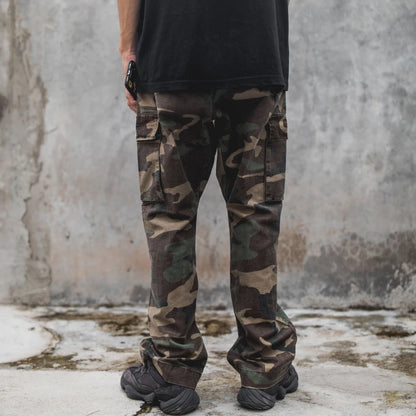 2023 camouflage micro flare pants fashionable streetwear camo cargo pants for male slim fit trousers women baggy casual clothes unique cargo style 2643