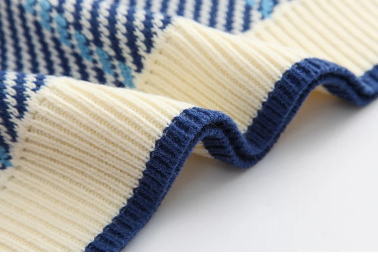 Men Hip Hop Knitted Sweater Streetwear Embroidery Heart Plaid Pullover 2023 Autumn Harajuku Cotton Casual Pullover Sweater Blue Street King Limited