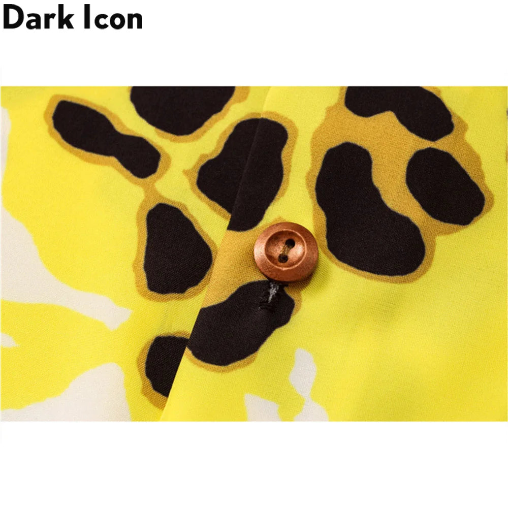 Dark Icon Yellow Leopard Hawaiian Shirt Men Vintage Street Polo Shirt Man Man Blouse Street King Limited