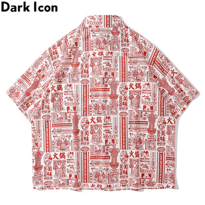 Dark Icon Full Printed Oversized Shirt for Men Summer Loose Men's Shirts Male Top Black Red Street King Limited