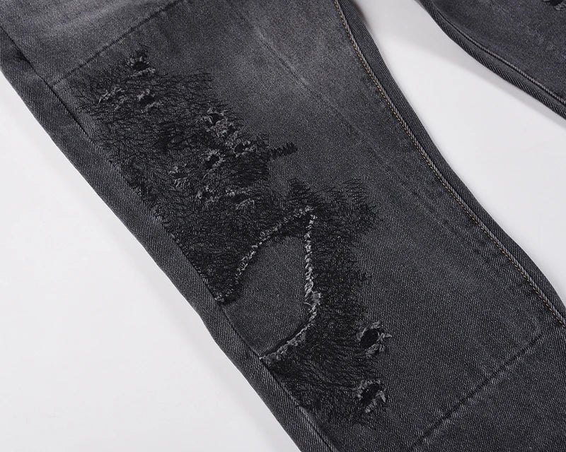 Heavy Industry Electric Embroidery Burning Washed Jeans Mens and Womens Patchwork Streetwear Harajuku Oversize Denim Trousers Street King Limited