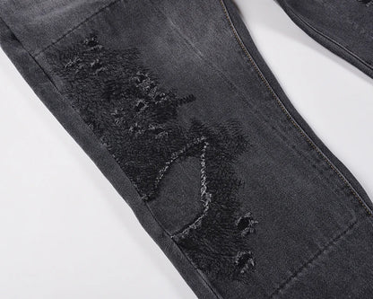 Heavy Industry Electric Embroidery Burning Washed Jeans Mens and Womens Patchwork Streetwear Harajuku Oversize Denim Trousers Street King Limited