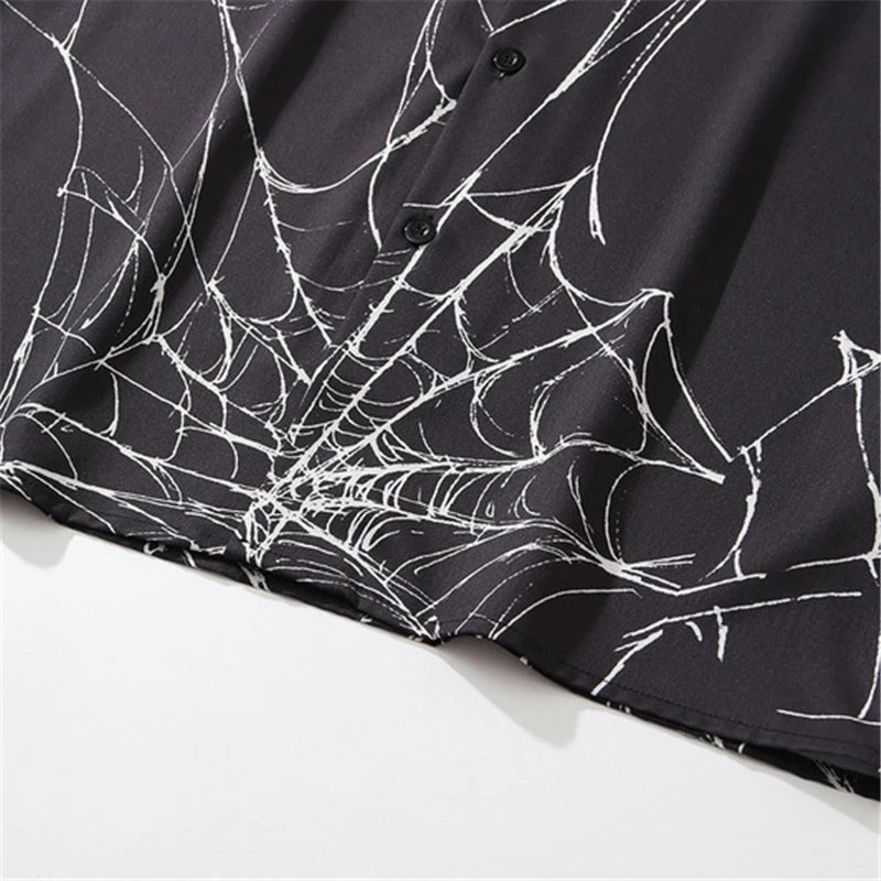 Rainbowtouches Men Retro Spider Web Printing Shirts Hip Hop Street Wear Comfortable Polyester Fashion Unisex Fancy Goods Prints Street King Limited