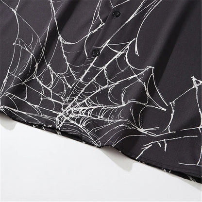 Rainbowtouches Men Retro Spider Web Printing Shirts Hip Hop Street Wear Comfortable Polyester Fashion Unisex Fancy Goods Prints Street King Limited