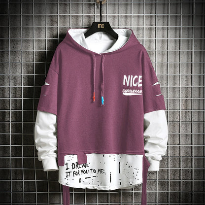 Men Ribben Hooded Sweatshirt Autumn Male Fashion Hoodie Men's Sweatshirts Solid Color Splice Hoodies Street Style Street King Limited