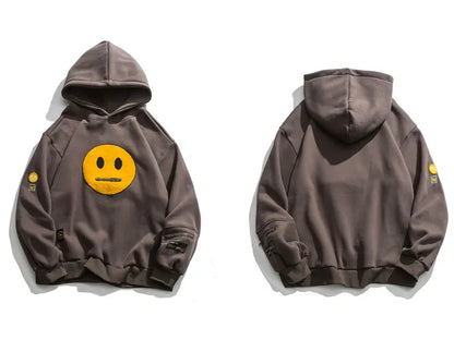 GONTHWID Hoodies Streetwear Hip Hop Zipper Pocket Smile Face Patchwork Hooded Sweatshirts Harajuku Hip Hop Casual Pullover Tops Street King Limited