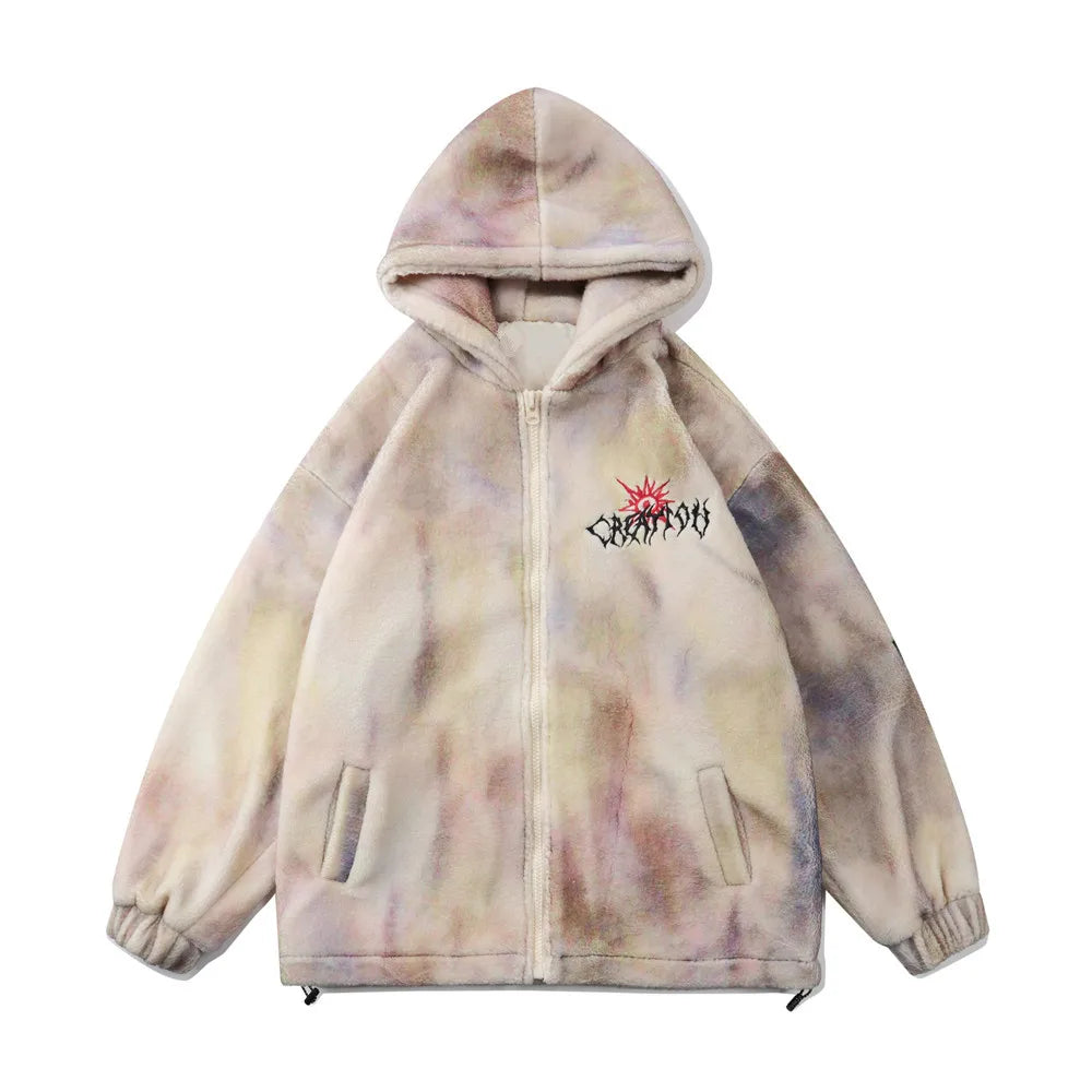 mens hip hop cats harajuku printed fleece jackets coats hairy zipper oversize hoodies outerwears warm thick streetwear parkas unique default style 4892