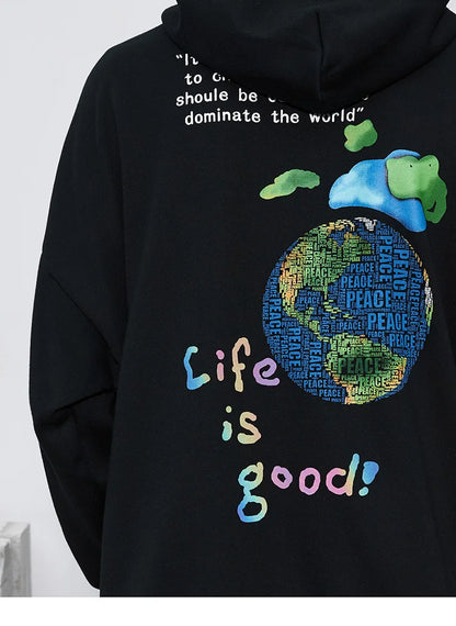 2023 Hip Hop Streetwear Hoodies Sweatshirt Globe Print Men Harajuku Pullover Hoodie Winter Fleece Cotton Autumn Sweatshirt Loose Street King Limited
