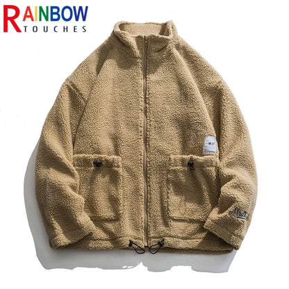 rainbowtouches winter lamb wool cotton clothes couple neutral stand collar high street tide brand embroidered cotton clothes menswear bottoms