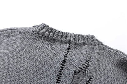 Mens Hip Hop Destroy Ripped Holes Streetwear Graffiti Harajuku Sweater Vintage Retro Knitted Sweater New Casual Cotton Pullover Street King Limited