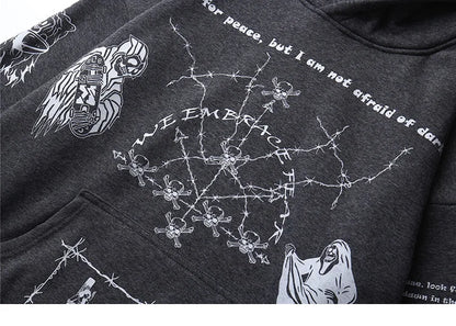 2023 Hip Hop Hoodie Sweatshirt Men Streetwear Skull Graffiti Print Hoodie Pullover Cotton Autumn Grey Harajuku Punk Clothes New Street King Limited