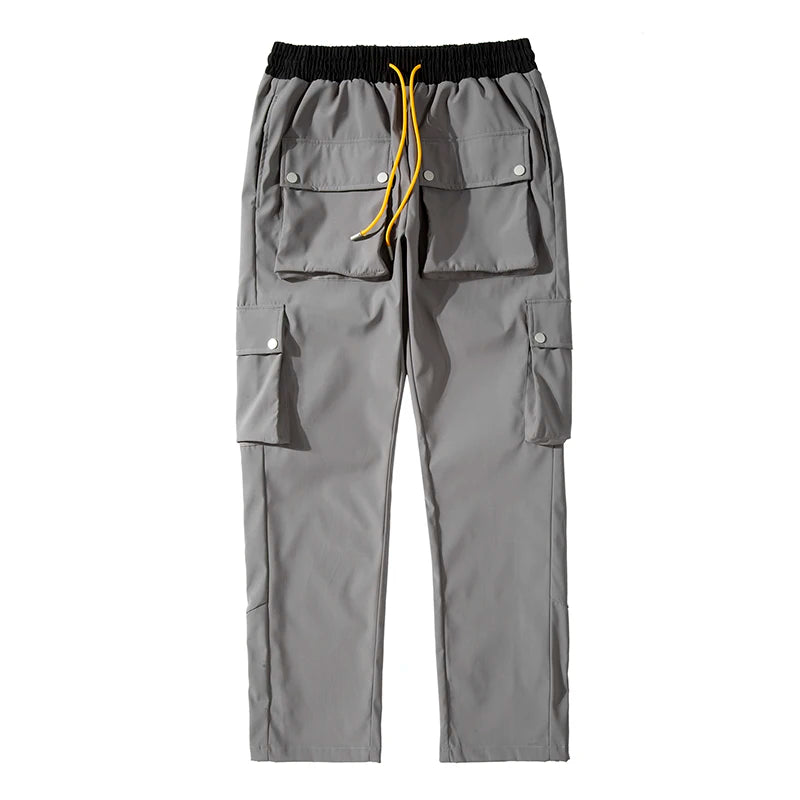 high street multi pocket casual trousers for men and women side breasted drawstring cargo pants harajuku solid loose pants unique cargo style 3119