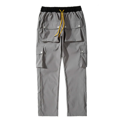 high street multi pocket casual trousers for men and women side breasted drawstring cargo pants harajuku solid loose pants unique cargo style 3119