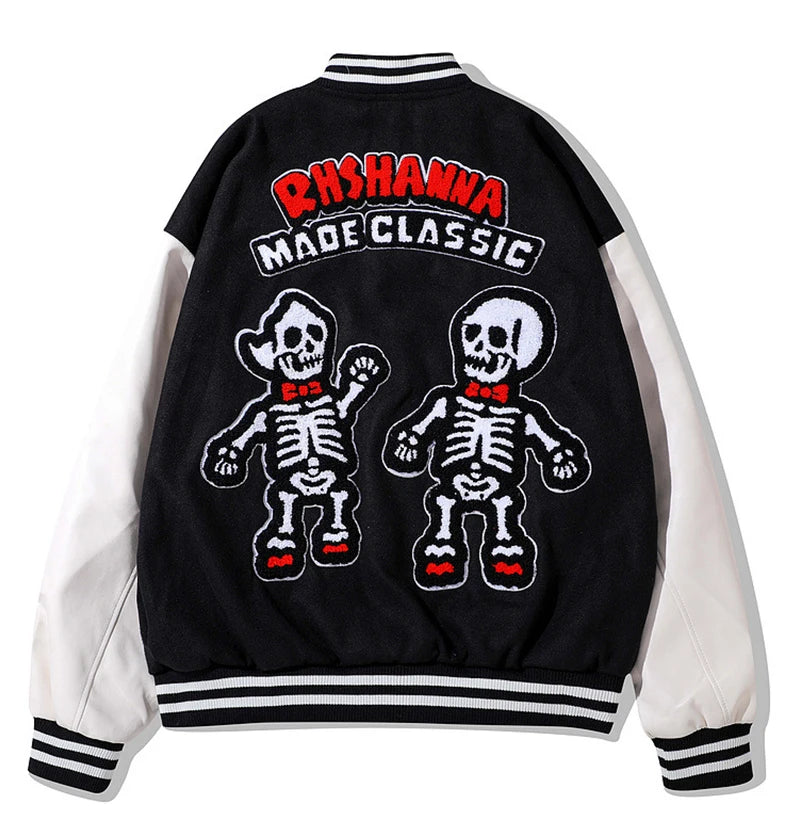 rainbowtouches men trendy hiphop embroidered baseball uniform single breasted side pocket high street stitched pu leather jacket unique default style 5131