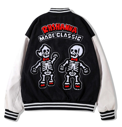 rainbowtouches men trendy hiphop embroidered baseball uniform single breasted side pocket high street stitched pu leather jacket unique default style 5131