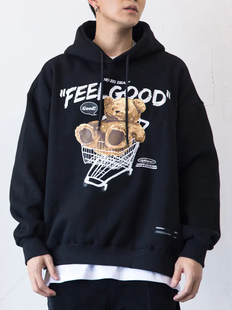 GONTHWID Men Hip Hop Hoodie Sweatshirt Streetwear Funny Bear Print Hooded Harajuku Winter Cotton Fleece Pullover Khaki Black Street King Limited