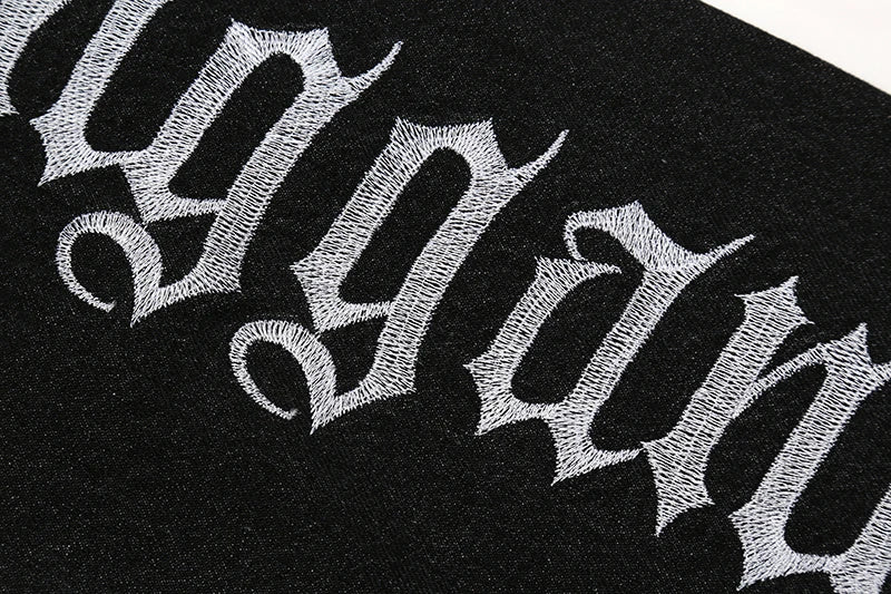 fashion back letters embroidery denim flare jeans mens zipper straight trouser hip hop destroy holes streetwear pants joggers unique joggers style 4613