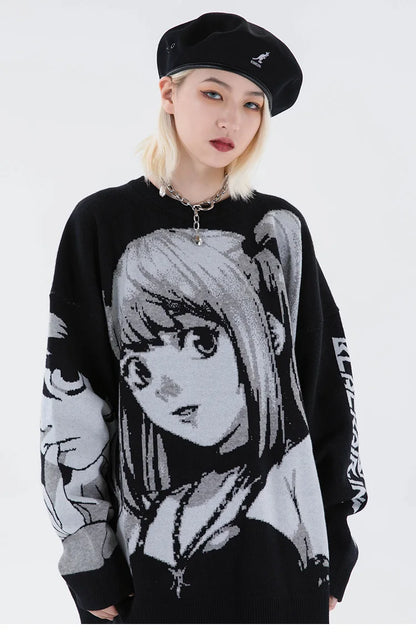 Mens Hip Hop Streetwear Harajuku Sweater Vintage Retro Japanese Style Anime Girl Knitted Sweater 2023 Autumn Cotton Pullover Street King Limited