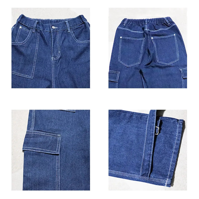 men jeans wide leg denim pants loose straight baggy mens jeans hip hop streetwear skateboard neutral denim trousers cargo jeans unique cargo style 2452