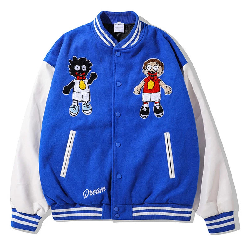 rainbowtouches men trendy hiphop embroidered baseball uniform single breasted side pocket high street stitched pu leather jacket unique default style 5128