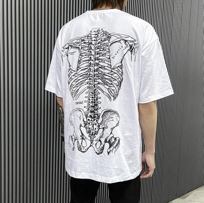 Summer Hip-hop Skull Printed Men Short-sleeved T-shirt Cotton Casual Unisex O-neck Loose Harajuku Short-sleeved Tops Tee T-shirt Street King Limited