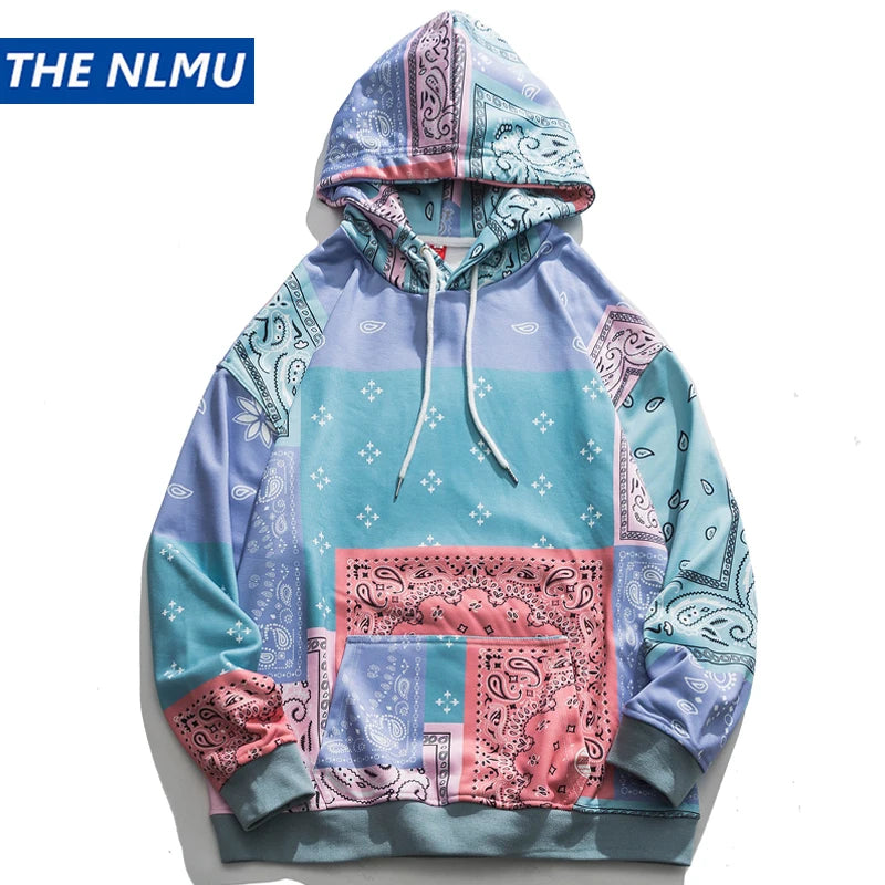 Bandana Patchwork Hoodies Sweatshirts Streetwear 2020 Autumn Mens Hip Hop Casual Hooded Pullover Hoodie Harajuku Tops WY086 Street King Limited