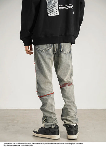 destroyed ripped straight jeans pants mens distressed biker jeans fashion irregular embroidery streetwear hip hop pants joggers unique joggers style 2947