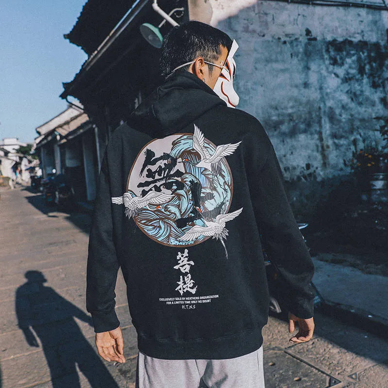 Japanese Chinese Style Hoodies Streetwear Sweatshirt Hooded Hip Hop Evil Devil Printed Hoodie Gothic Kpop Men Autumn Tops Male Street King Limited