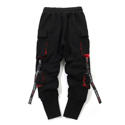 men hip hop black cargo pants joggers sweatpants overalls men ribbons streetwear harem pants women fashions trousers unique joggers style 2511