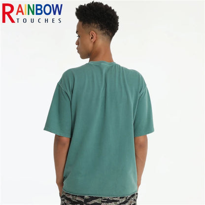 Rainbowtouhes Half sleeve Men High Street Vintage Wash Loose Edge Small Terry Shirt Hip Hop Fashion T-shirt Superior Quality Street King Limited