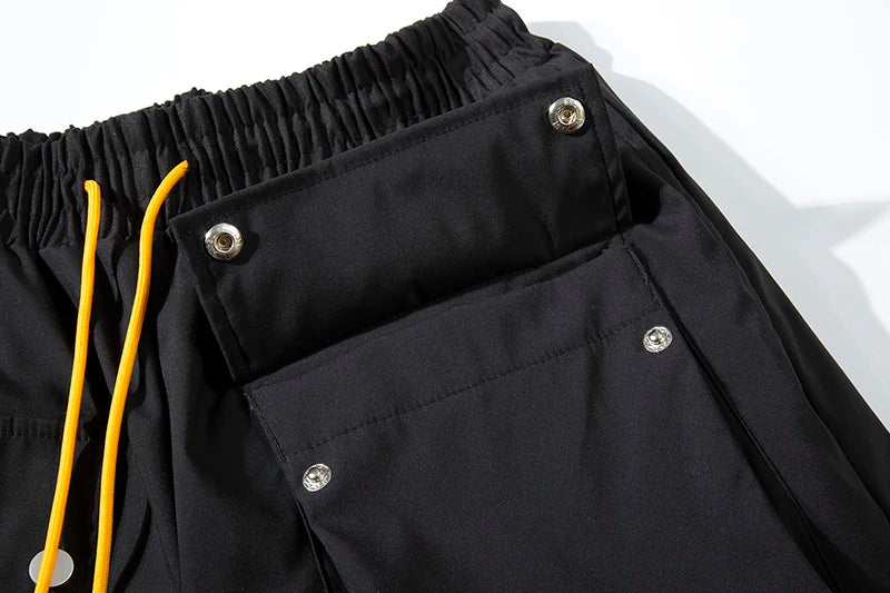 high street multi pocket casual trousers for men and women side breasted drawstring cargo pants harajuku solid loose pants unique cargo style 3124