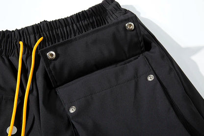 high street multi pocket casual trousers for men and women side breasted drawstring cargo pants harajuku solid loose pants unique cargo style 3124