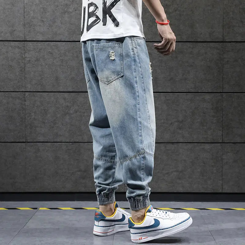 2023 new hip hop harem jeans pants men loose joggers denim casual sweatpants korea ankle length trousers streetwear male clothes streetwear sweatpants