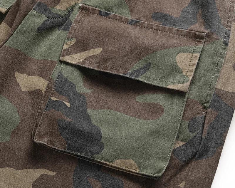 Camouflage Cargo Pants Bieber Hip Hop Vintage Multi-pocket Bottom Button Men's Cargo Trousers Streetwear Mens Military Pants Street King Limited