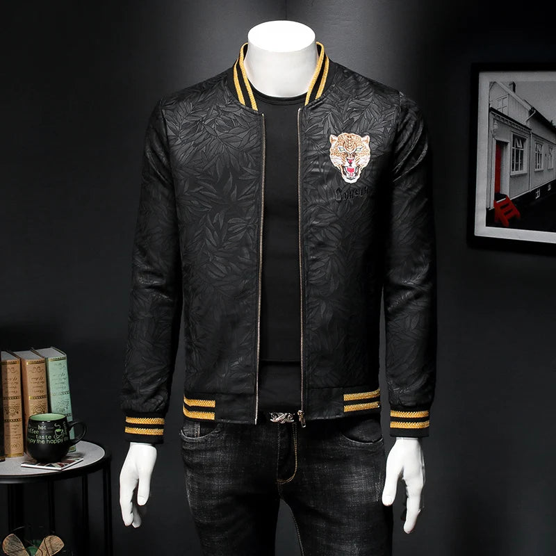 new men luxury rib sleeve embroidered flowers leopard striped couple baseball coats jackets abstract digital coat motor n244 unique default style 1691