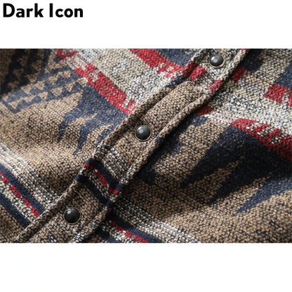 Dark Icon Geometric Stripe Shirts Men Women Long Sleeve Harajuku Woolen Shirts Men Clothing Street King Limited