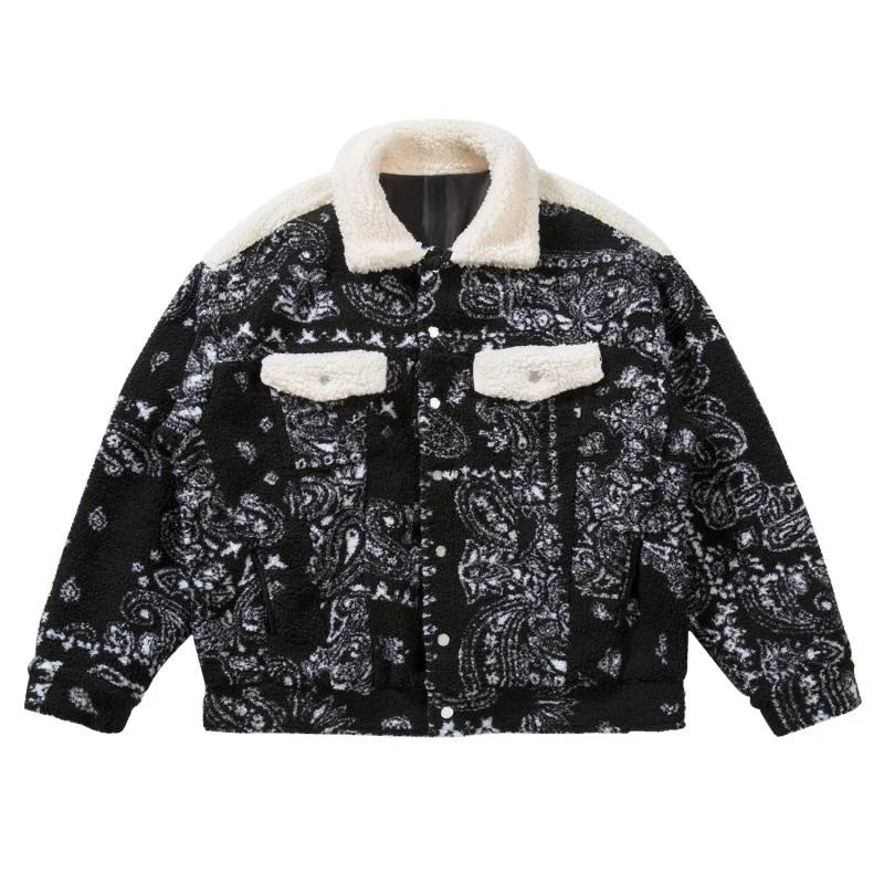 mens paisley fleece jackets coats fashion hairy single button loose bomber outerwears casual warm parkas thick streetwear jacket unique default style 5303