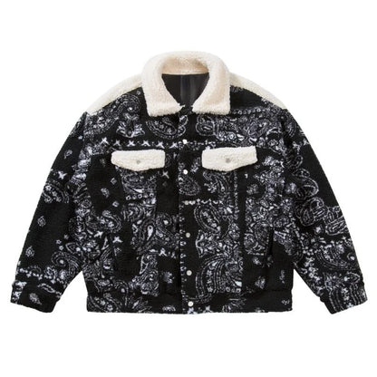 mens paisley fleece jackets coats fashion hairy single button loose bomber outerwears casual warm parkas thick streetwear jacket unique default style 5303