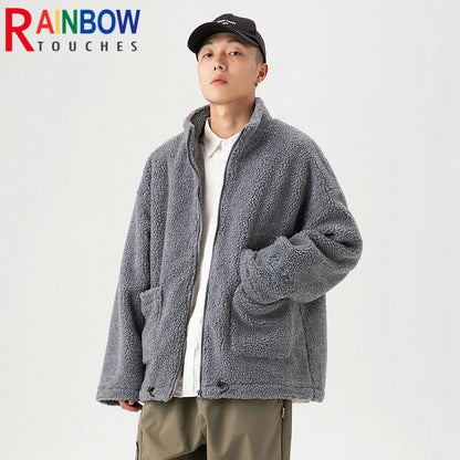 rainbowtouches winter lamb wool cotton clothes couple neutral stand collar high street tide brand embroidered cotton clothes unique default style 4425