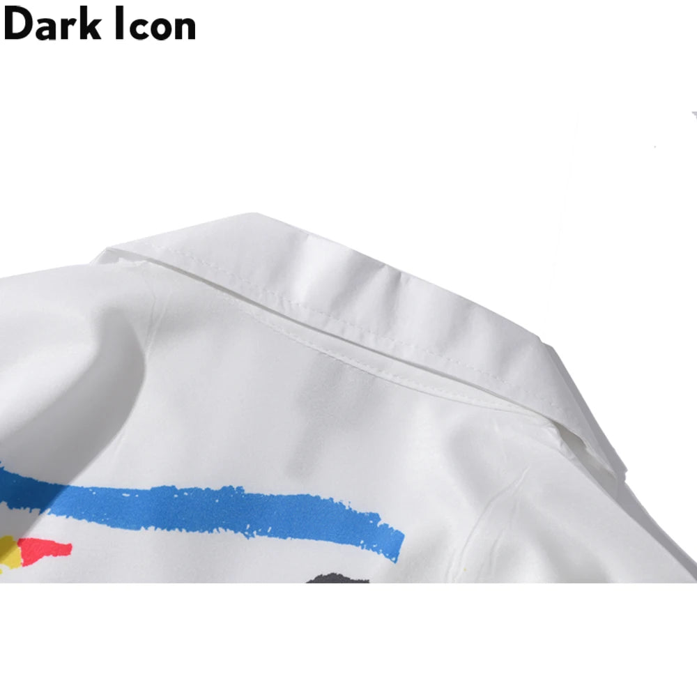 Dark Icon White Graffiti Hawaiian Shirts Street Men's Polo Shirt Summer Light Weight Cool Material Blouse Male Tops Street King Limited