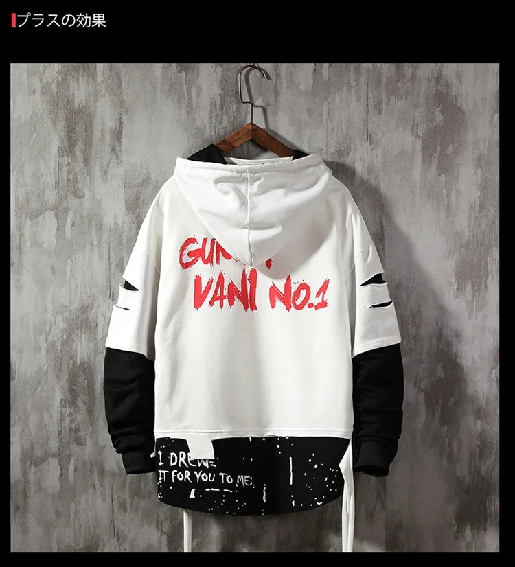 Men Ribben Hooded Sweatshirt Autumn Male Fashion Hoodie Men's Sweatshirts Solid Color Splice Hoodies Street Style Street King Limited