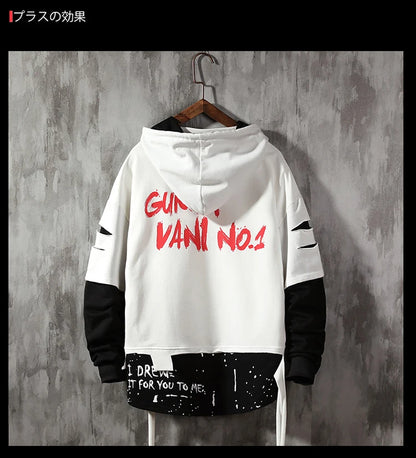 Men Ribben Hooded Sweatshirt Autumn Male Fashion Hoodie Men's Sweatshirts Solid Color Splice Hoodies Street Style Street King Limited