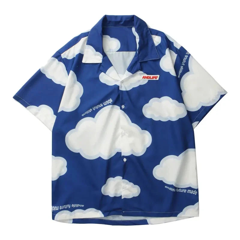 Streetwear Gonthwid Shirt Harajuku Clouds Print Shirt Jackets Coats Streetwear Hi Gonthwid Shirt Harajuku Clouds Print Shirt Jackets Coats Streetwear Hip Hop Harajuku Summer Fashion Men Short Sleeve Button Tops Fashion Sweater Jacket With Graphic Design For Men