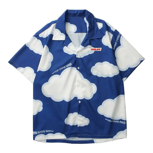 Streetwear Gonthwid Shirt Harajuku Clouds Print Shirt Jackets Coats Streetwear Hi Gonthwid Shirt Harajuku Clouds Print Shirt Jackets Coats Streetwear Hip Hop Harajuku Summer Fashion Men Short Sleeve Button Tops Fashion Sweater Jacket With Graphic Design For Men