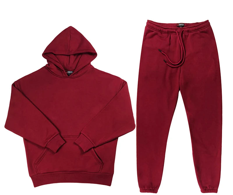 rainbowtouches quality pure cotton 2 piece couple hoodie solid color hip hop casual sportswear pullover mens pants plush unique default style 282