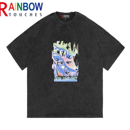 Rainbowtouches 2021 New Short-Sleeve T-Shirt Unisex High Street Abstract Printing Loose Casual Punk Hip Hop Fashion Comfortable Street King Limited