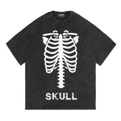 Rainbowtouhes 2022 New High Street Fashion Hip Hop Trend Short Sleeve Skeleton Graphic T-shirt Oversized Retro Wash Casual Top Street King Limited